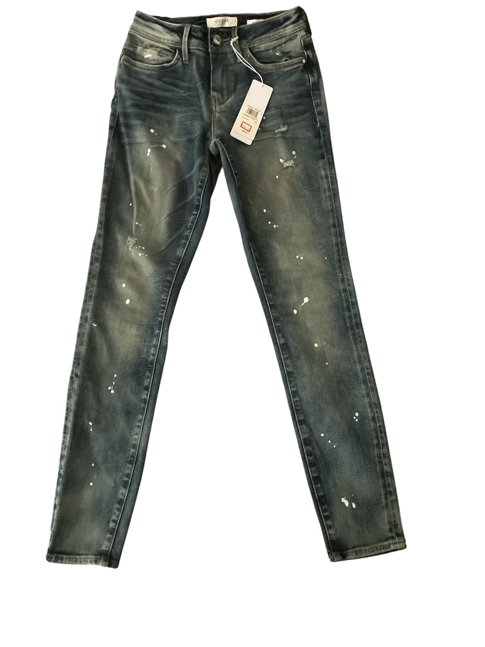 Guess Women’s Dark Blue Paint-Splatter Skinny Jeans
